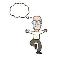 cartoon old man wearing big glasses with thought bubble N8