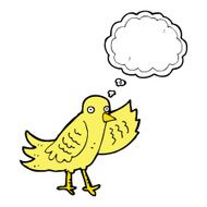 cartoon waving bird with thought bubble N18