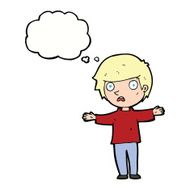 cartoon worried boy with thought bubble N26