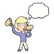 cartoon man drinking beer with thought bubble N9