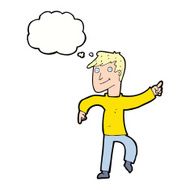 cartoon happy man pointing with thought bubble N51