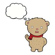 cartoon teddy bear wearing scarf with thought bubble N9