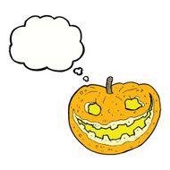 cartoon spooky pumpkin with thought bubble N17