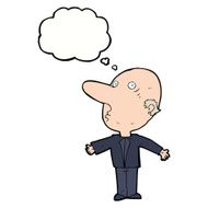 cartoon confused middle aged man with thought bubble N9