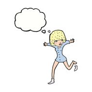 cartoon woman kicking off sock with thought bubble N8