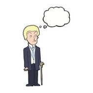 cartoon unhappy gentleman with thought bubble N9