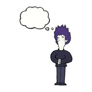 cartoon vampire man with thought bubble N96