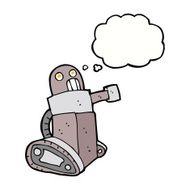 cartoon tank robot with thought bubble N8