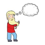 cartoon excited bearded man with thought bubble N8