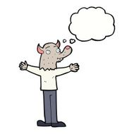 cartoon friendly werewolf with thought bubble N7