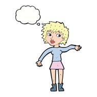 cartoon friendly woman waving with thought bubble N41