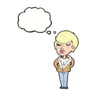 cartoon cool relaxed woman with thought bubble N9