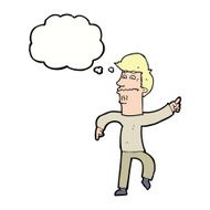 cartoon worried man pointing with thought bubble N24