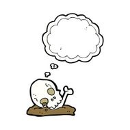 cartoon old bones with thought bubble