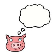 cartoon pig face with thought bubble N9