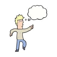 cartoon worried man pointing with thought bubble N25