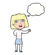 cartoon friendly woman waving with thought bubble N42
