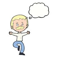 cartoon dancing man with mustache thought bubble N8