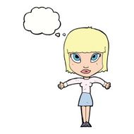 cartoon woman shrugging with thought bubble N51
