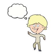 cartoon happy pointing man with thought bubble N16