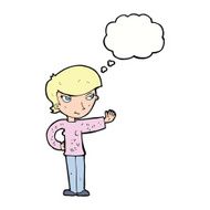 cartoon woman waving with thought bubble N284
