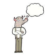 cartoon friendly werewolf with thought bubble N8