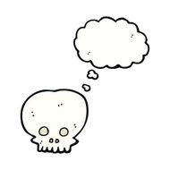 cartoon spooky skull symbol with thought bubble