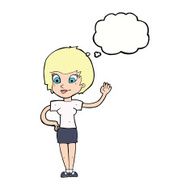 cartoon woman waving with thought bubble N285
