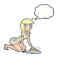 cartoon cinderella scrubbing floors with thought bubble N7