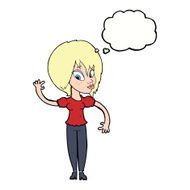 cartoon woman waving with thought bubble N286