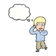 cartoon frightened boy with thought bubble N17