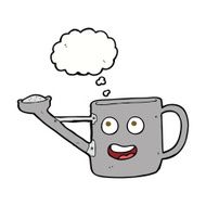 watering can cartoon with thought bubble