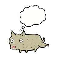 cartoon little dog cocking leg with thought bubble N8