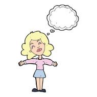 cartoon woman with open arms thought bubble N84