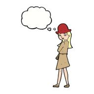 cartoon female spy with thought bubble N26
