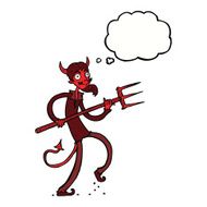 cartoon devil with pitchfork thought bubble N23