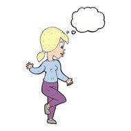 cartoon woman waving with thought bubble N287