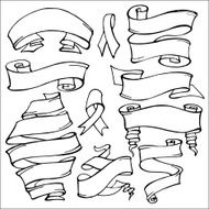 Old ribbon banner set Hand drawing retro Outline