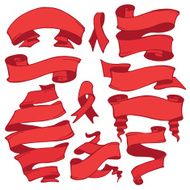 Old ribbon banner set Hand drawing retro Red