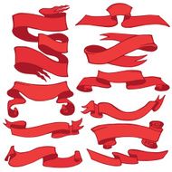 Old ribbon banner set Hand drawing retro Red N2