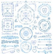 Winter doodle decor set Frame ribbon Border Hand drawn