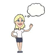 cartoon woman waving with thought bubble N288