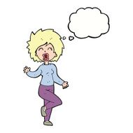 cartoon woman dancing with thought bubble N25
