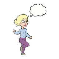 cartoon friendly woman waving with thought bubble N43