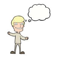 cartoon grinning man with thought bubble N77