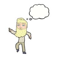 cartoon bearded man pointing the way with thought bubble N8