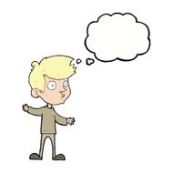 cartoon curious boy with thought bubble N29