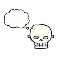 cartoon spooky skull mask with thought bubble