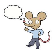 cartoon waving mouse with thought bubble N4