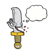 crazy knife cartoon character with thought bubble N8